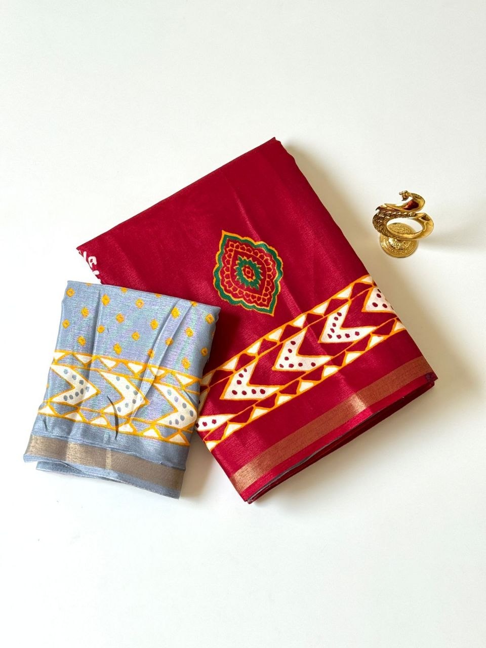 Mul Cotton Saree - Rani Pink with Peach Orange Contrast